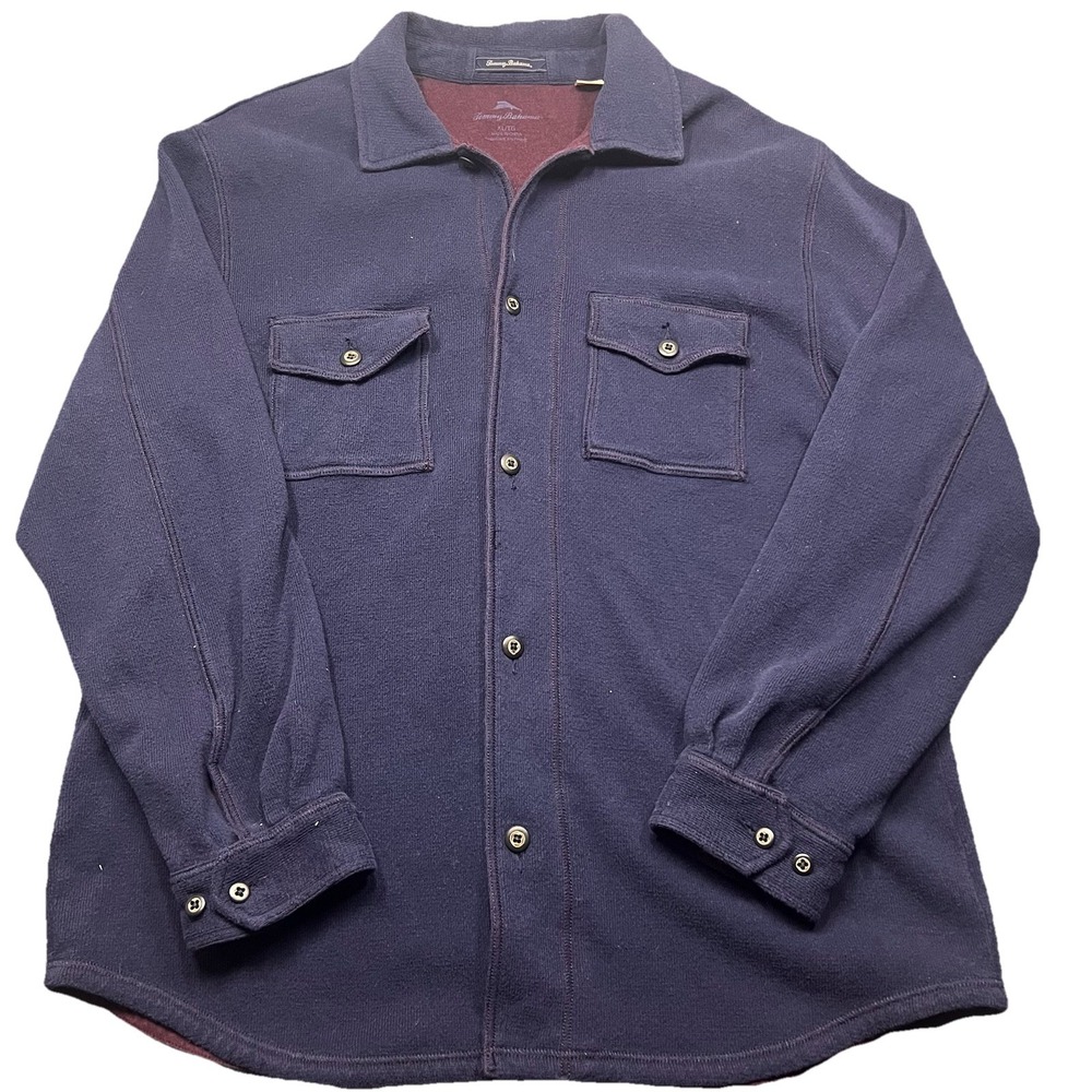 Tommy Bahama Men's Blue Shirt Jacket XL Button Knit Heavyweight Shacket Flannel